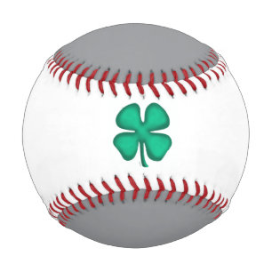 Lucky 4 Leaf Irish Clover gray white baseball