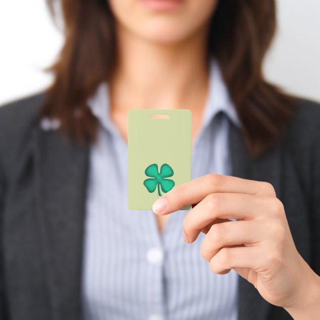 Lucky 4 Leaf Irish Clover green badge vertical ID Badge (Presented)