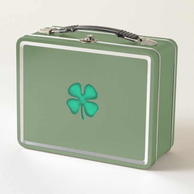  Lucky 4 Leaf Irish Clover green n green lunchbox (Front)