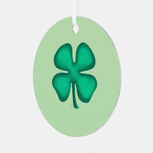 Lucky 4 Leaf Irish Clover green rnd metal ornament