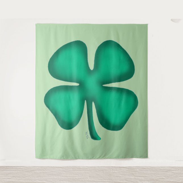 Lucky 4 Leaf Irish Clover green tapestry (Front)
