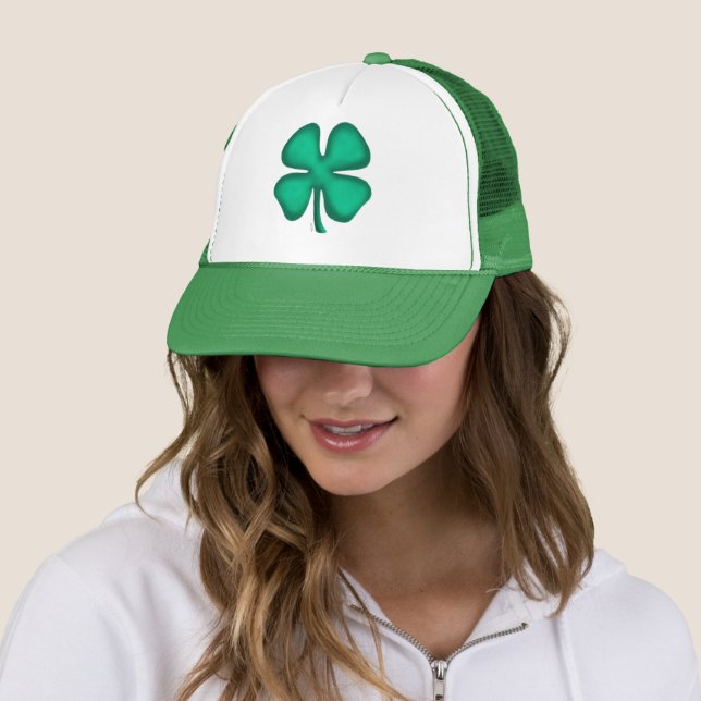 Lucky 4 Leaf Irish Clover green trucker hat (In Situ)