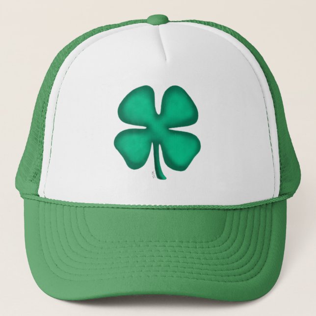 Lucky 4 Leaf Irish Clover green trucker hat (Front)