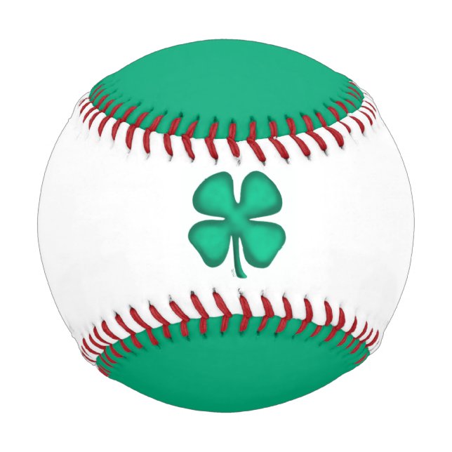 Lucky 4 Leaf Irish Clover green white baseball (Front)
