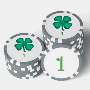 Lucky 4 Leaf Irish Clover grey 1 stripe poker chip