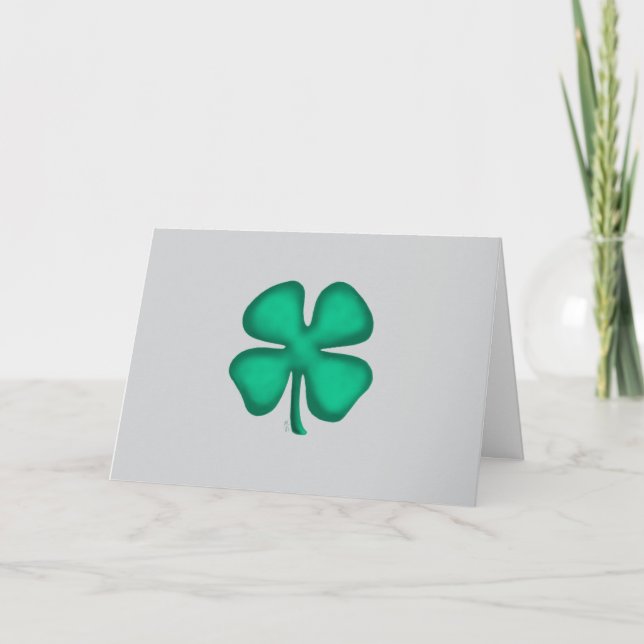 Lucky 4 Leaf Irish Clover grey greeting card (Front)