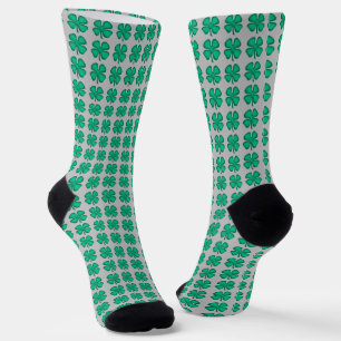 Lucky 4 Leaf Irish Clover grey premium socks