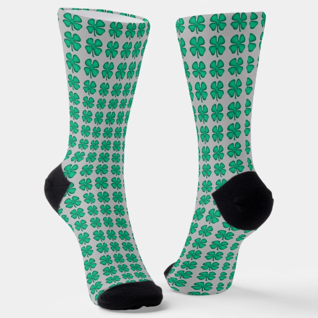 Lucky 4 Leaf Irish Clover grey premium socks (Angled)