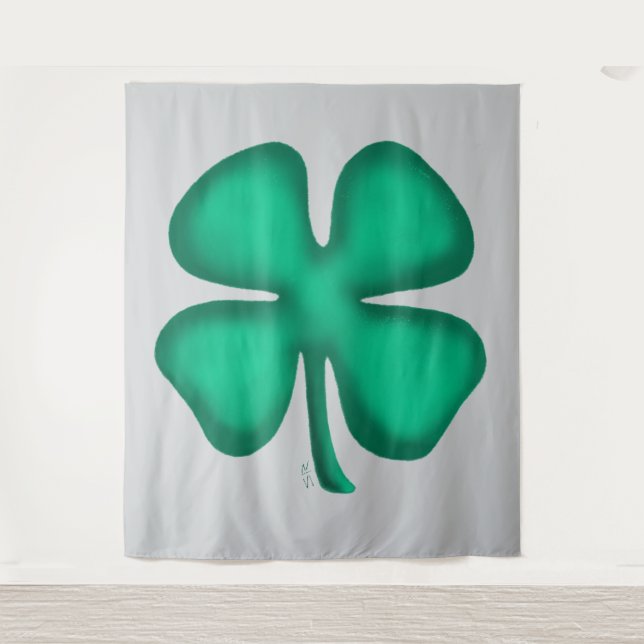 Lucky 4 Leaf Irish Clover grey tapestry (Front)