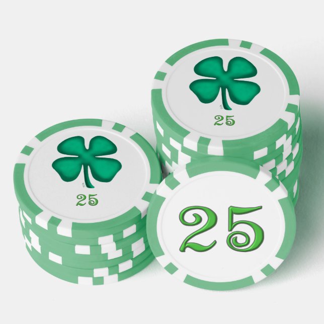 Lucky 4 Leaf Irish Clover grn 25 stripe poker chip (Stack)