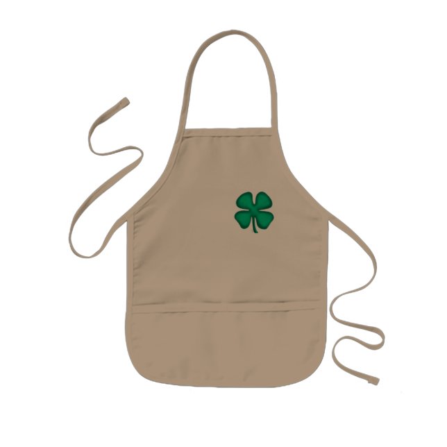 Lucky 4 Leaf Irish Clover kids khaki chef apron (Front)