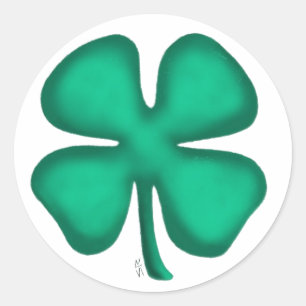 Lucky 4 Leaf Irish Clover large round stickers