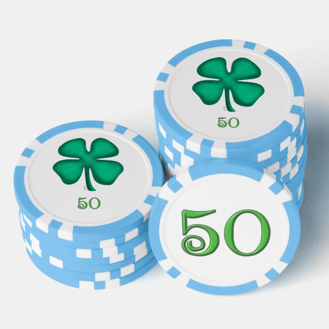 Lucky 4 Leaf Irish Clover lbl 50 stripe poker chip (Stack)