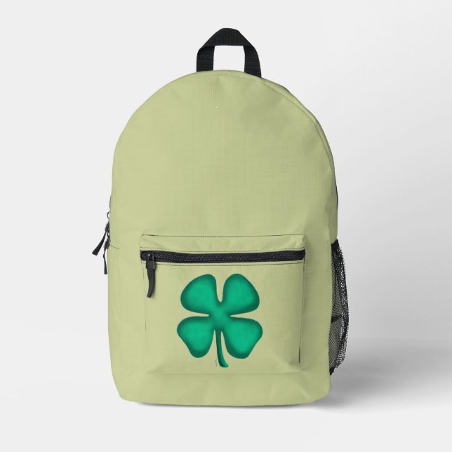 Lucky 4 Leaf Irish Clover light green backpack (Front)
