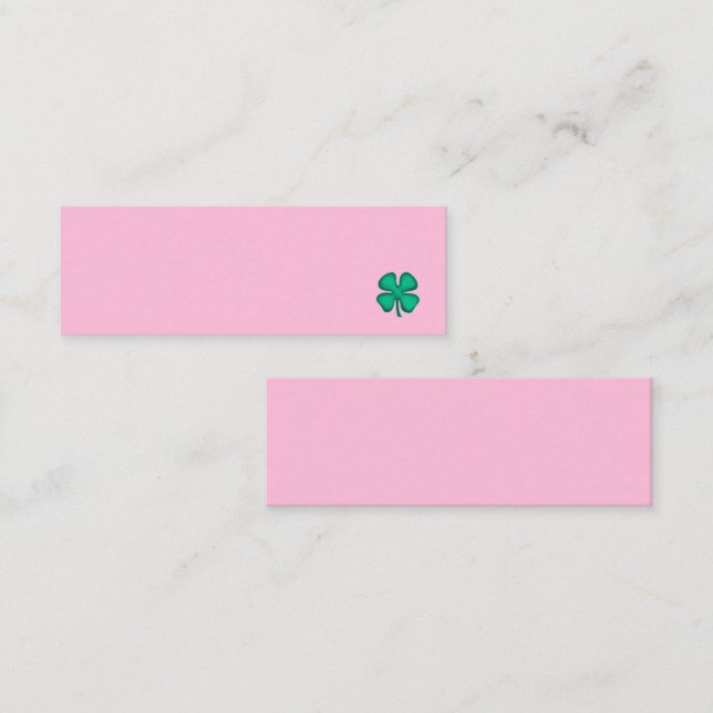 Lucky 4 Leaf Irish Clover pink mini business card (Front/Back)
