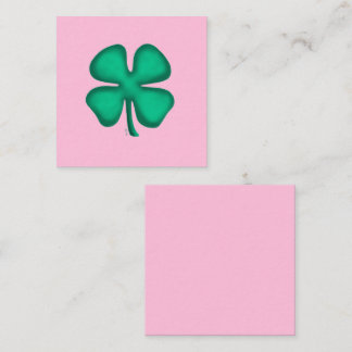 Lucky 4 Leaf Irish Clover pink sq business card