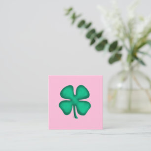 Lucky 4 Leaf Irish Clover pink sq business card