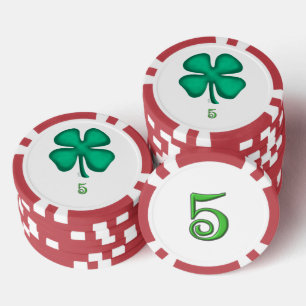 Lucky 4 Leaf Irish Clover red 5 striped poker chip