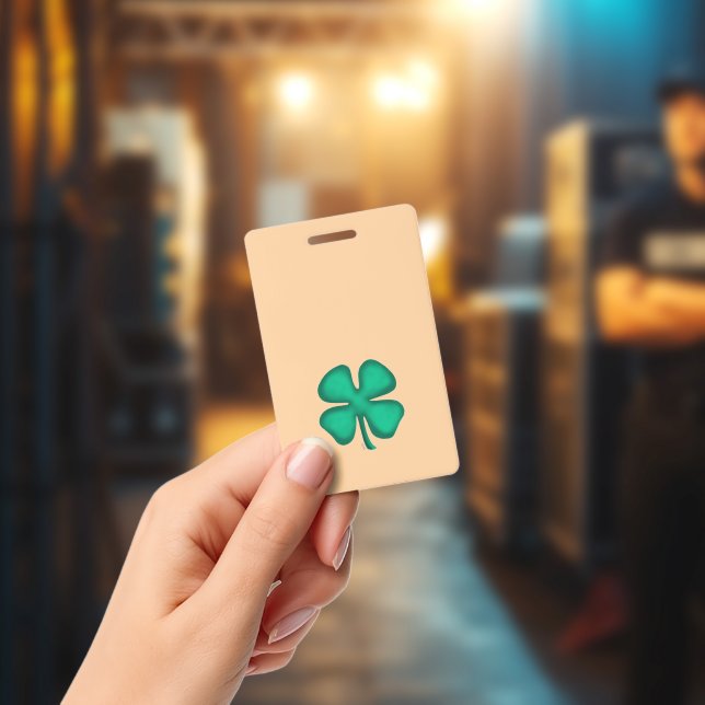 Lucky 4 Leaf Irish Clover tan badge vertical ID Badge (Concert)
