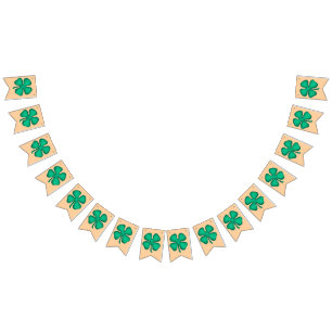 Lucky 4 Leaf Irish Clover tan bunting banner