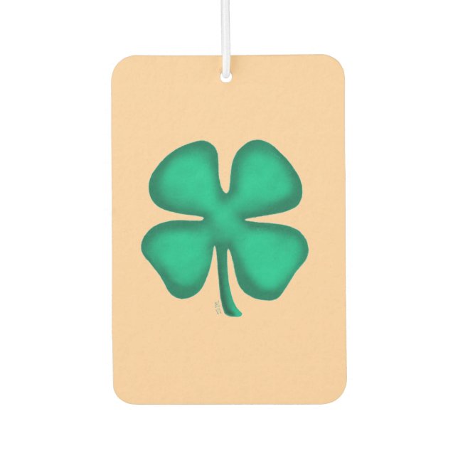 Lucky 4 Leaf Irish Clover tan car air freshener (Front)