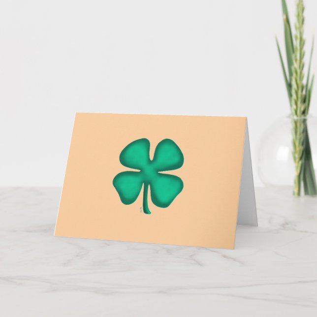 Lucky 4 Leaf Irish Clover tan greeting card (Front)