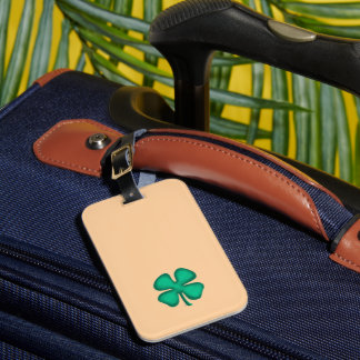 Lucky 4 Leaf Irish Clover tan luggage tag