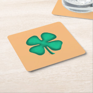 Lucky 4 Leaf Irish Clover tan paper drink coasters
