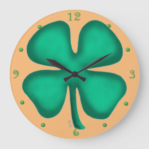 Lucky 4 Leaf Irish Clover tan wall clock