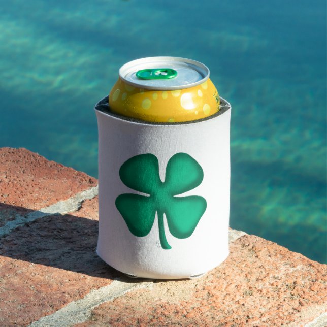 Lucky 4 Leaf Irish Clover white can cooler 2-side (In Situ Pool)