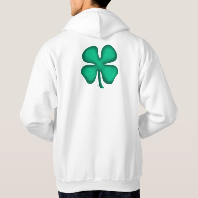 Lucky 4 Leaf Irish Clover white hoodie back (Back)