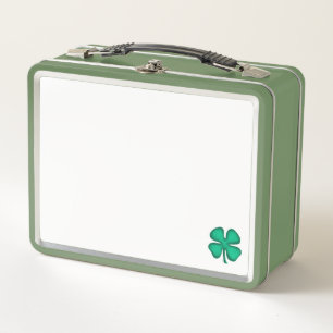 Lucky 4 Leaf Irish Clover white n green lunchbox