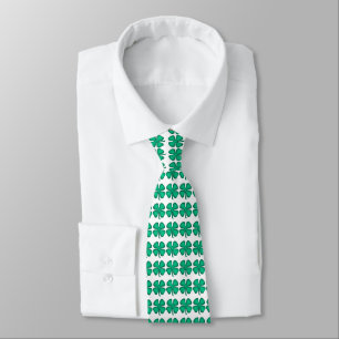 Lucky 4 Leaf Irish Clover white necktie