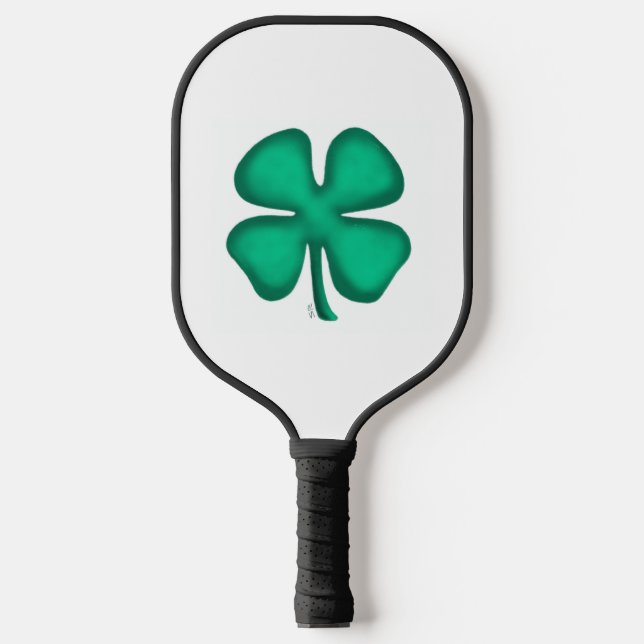 Lucky 4 Leaf Irish Clover white pickleball paddle (Front)