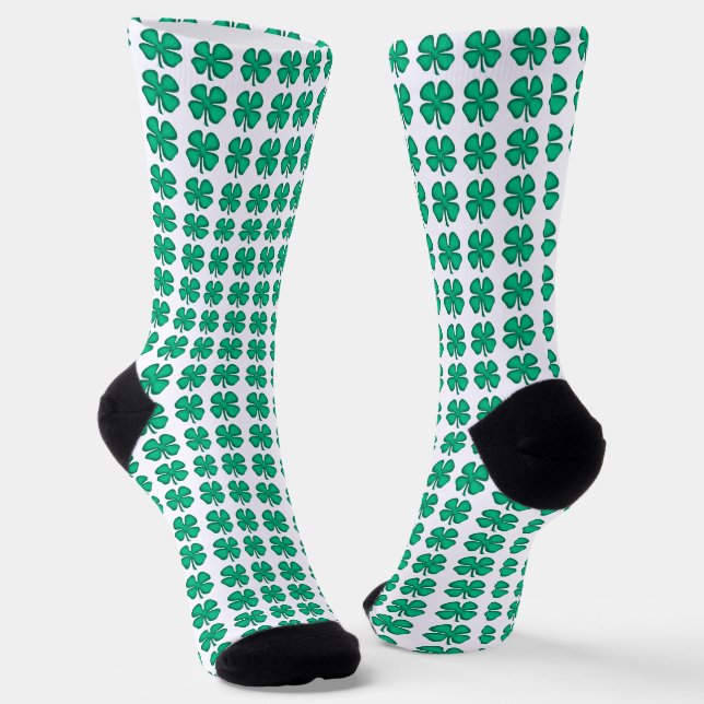 Lucky 4 Leaf Irish Clover white premium socks (Angled)