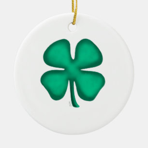 Lucky 4 Leaf Irish Clover white rnd ceram ornament
