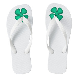Lucky 4 Leaf Irish Clover white wide flip flops