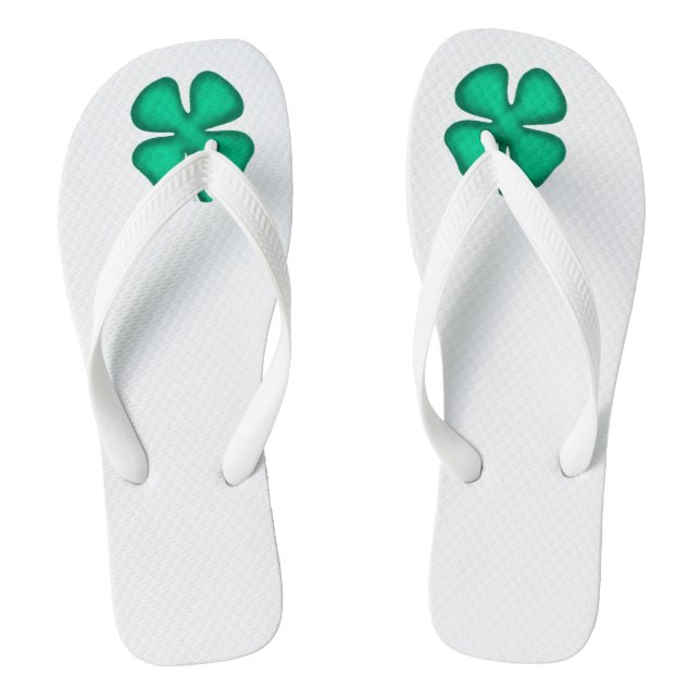 Lucky 4 Leaf Irish Clover white wide flip flops (Footbed)