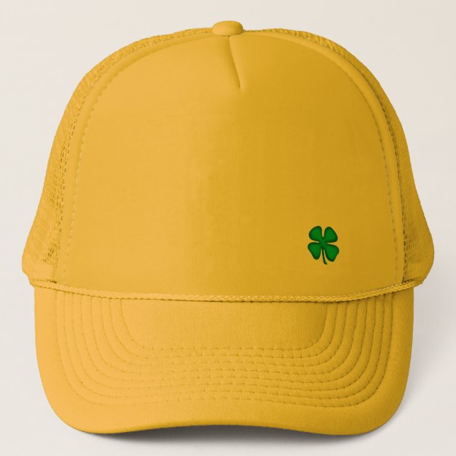 Lucky 4 Leaf Irish Clover yellow foam trucker hat (Front)