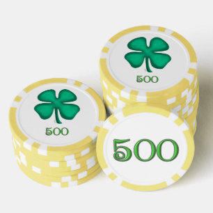 Lucky 4 Leaf Irish Clover yl 500 stripe poker chip