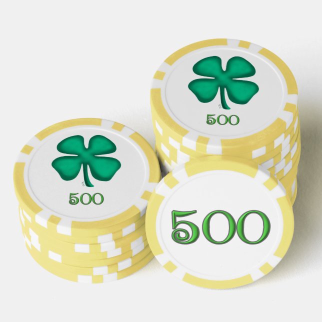 Lucky 4 Leaf Irish Clover yl 500 stripe poker chip (Stack)