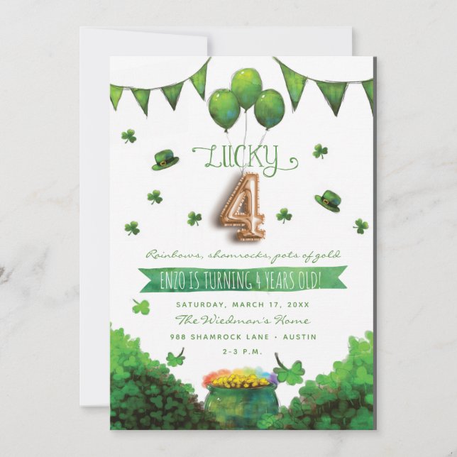Lucky 4 Patrick's Day Birthday Party Invitations (Front)