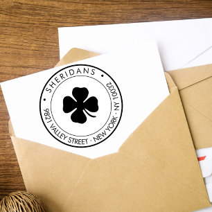 Lucky 4Leaf Clover Family Return Address Rubber Stamp