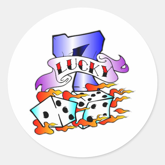 Lucky 7 & Dice Tattoo Classic Round Sticker (Front)