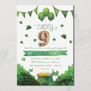 Lucky 9 Patrick's Day Birthday Party Invitations