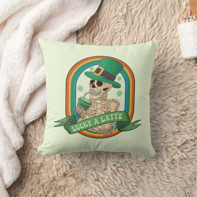 Lucky A Latte - Skeleton, Coffee and Clovers Cushion (Blanket)