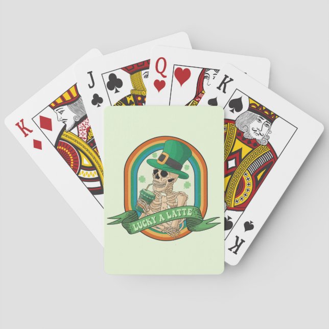 Lucky A Latte - Skeleton, Coffee and Clovers Playing Cards (Back)