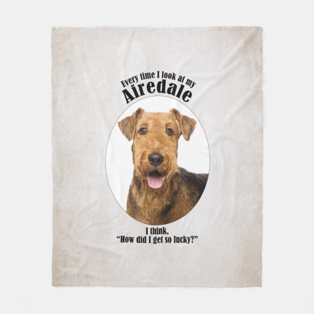 Lucky Airedale Fleece Blanket (Front)