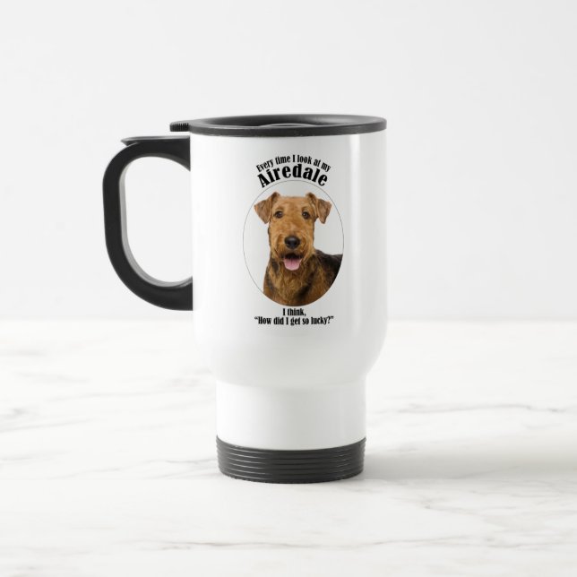 Lucky Airedale Travel Mug (Left)