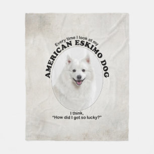 Lucky American Eskimo Dog Fleece Blanket